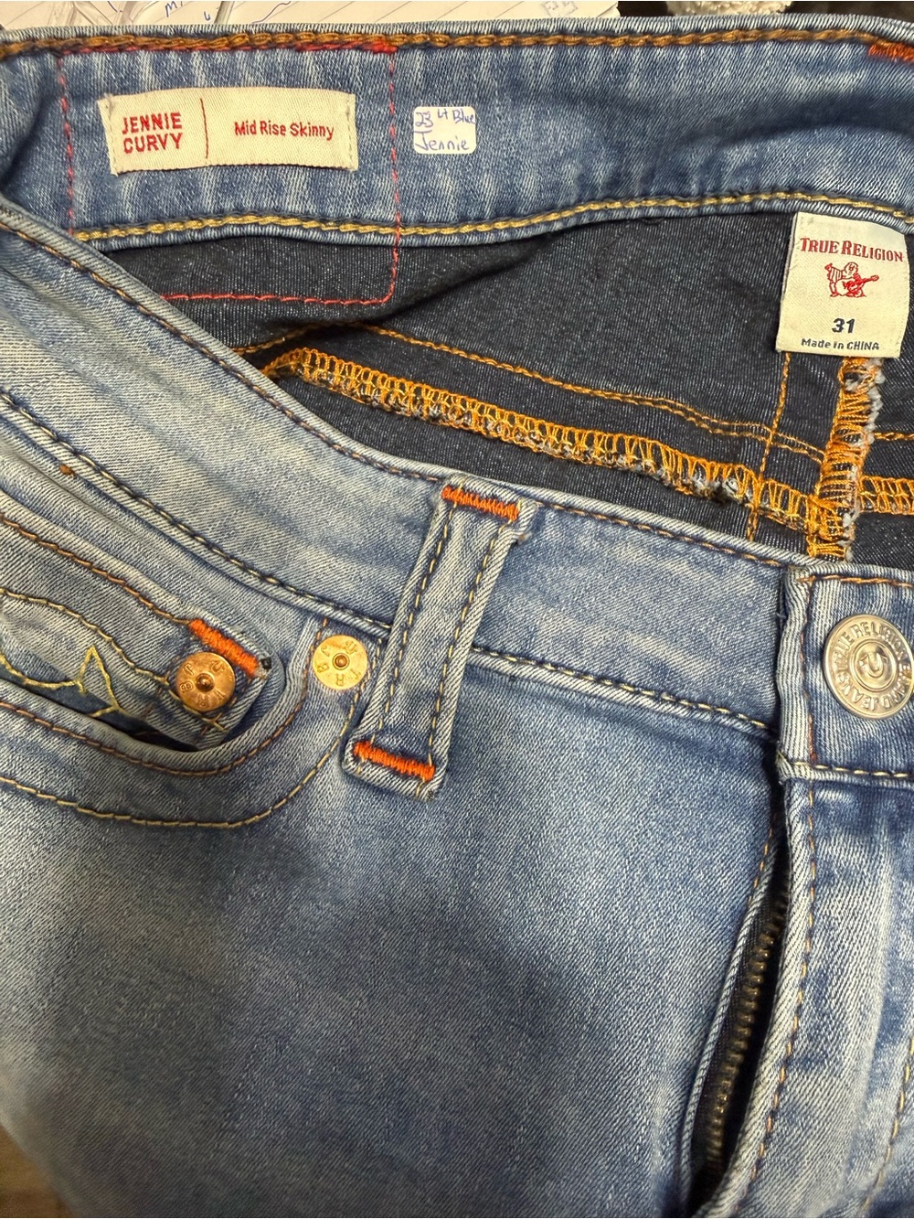 True Religion Jennie Curvy Mid Rise Skinny Jeans Light Wash 31x29